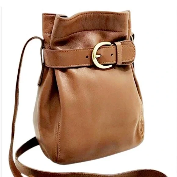 Coach Brown Leather Belt-Accent Bucket Crossbody - Picture 1 of 6